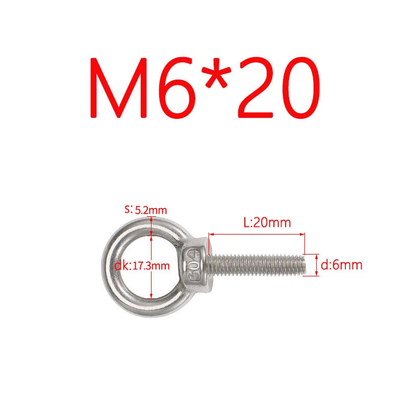 M3–M24 Stainless Steel Eye Bolts with Metric Thread — 304 SS Lifting Eyebolt