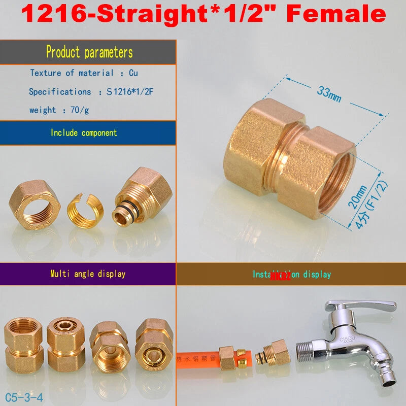 Push-Fit Tube Fittings for 12mm & 16mm Pipe — Straight, Elbow, Tee, Ball Valve, 1/2" & 3/4" NPT