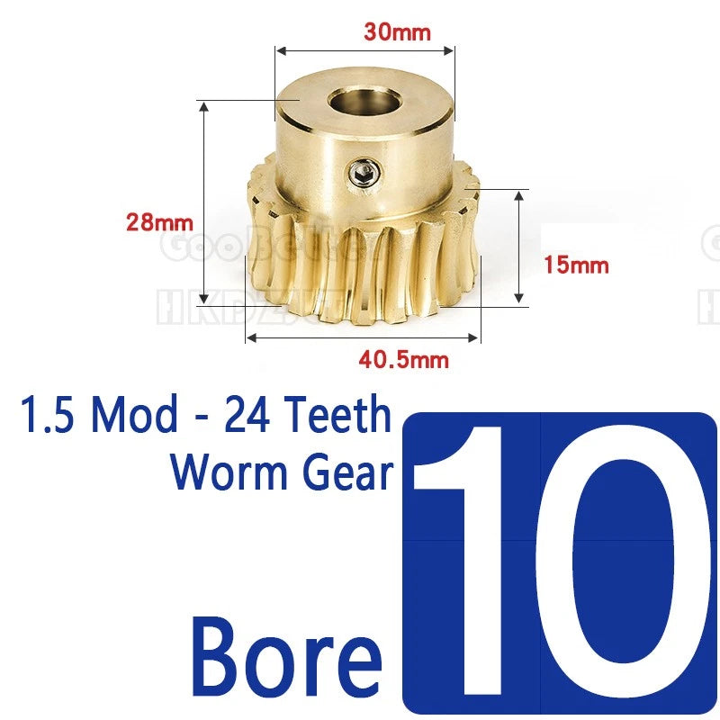 Module 1.5 Brass Worm Gear Wheel Worm Shaft C45 Steel 24 Tooth Bore 8 mm - 17 mm