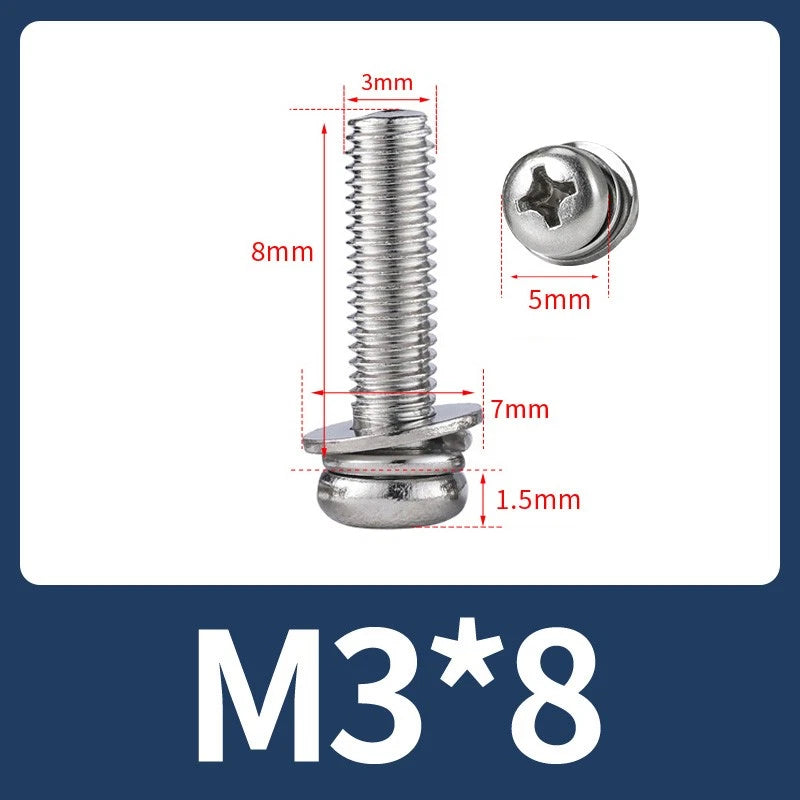 M3 M4 M5 M6 A4 Stainless Steel Bolt, Nut & Washer Set – Phillips Pan Head Marine Grade (316)