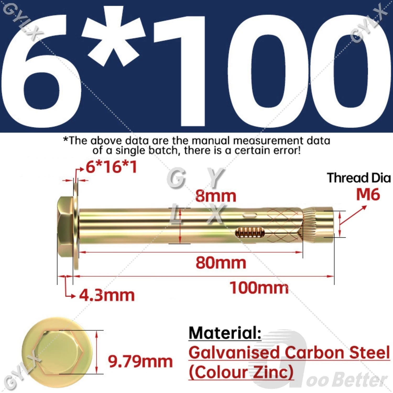 Sleeve Anchor Expansion Bolts for Masonry – Zinc Plated | M6 M8 M10 M12 M16