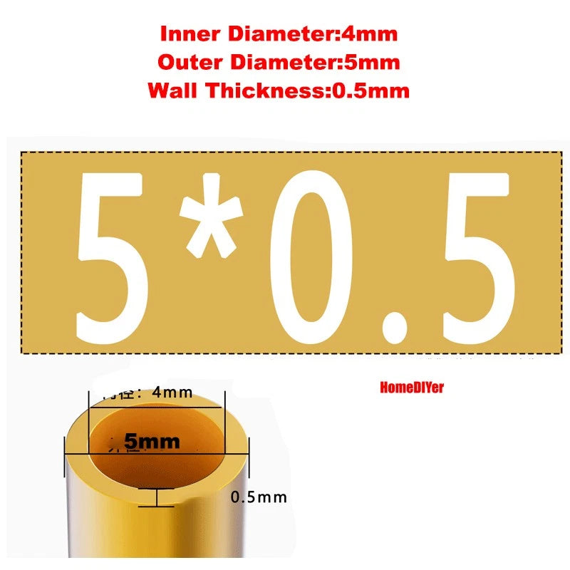 H62 Brass Round Tube — OD 2mm–100mm, Wall 0.5mm–4mm, 200mm Length