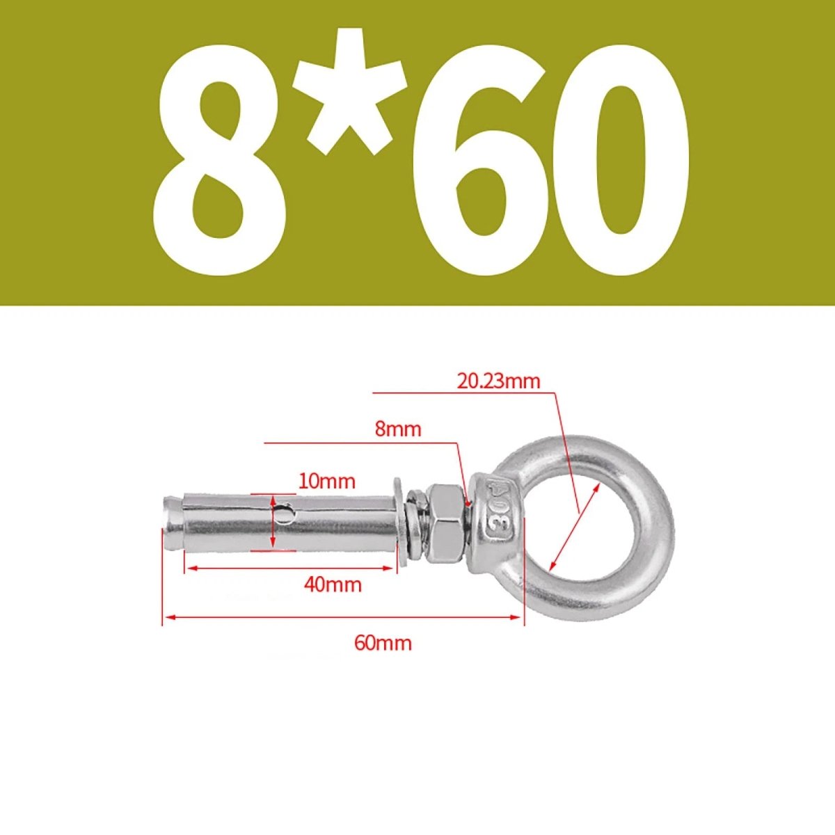 Closed Hook Eye Bolt with Rawl Shield Wall Anchor — A2 Stainless Steel (M6–M20) - HomeDIYer