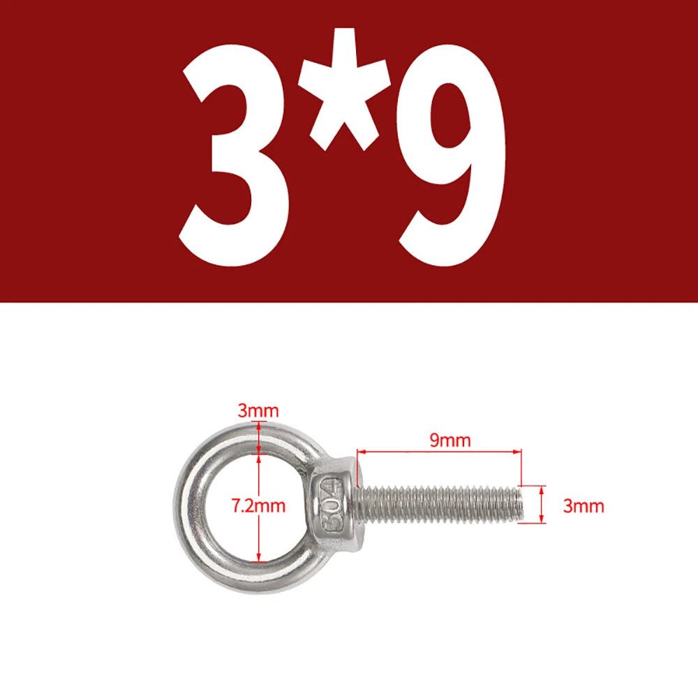 A2 Stainless Steel Lifting Eye Bolts DIN 580 — M3 M4 M5 M6 M8, 9mm–200mm - HomeDIYer