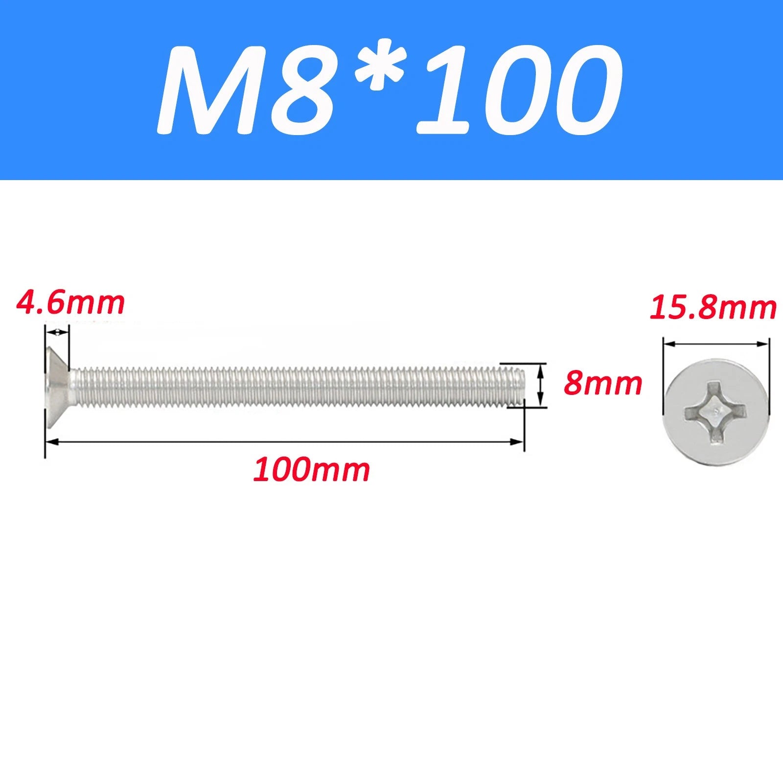 A2 Stainless Steel Countersunk Phillips Machine Screws DIN 965 — Extra Long M2–M12