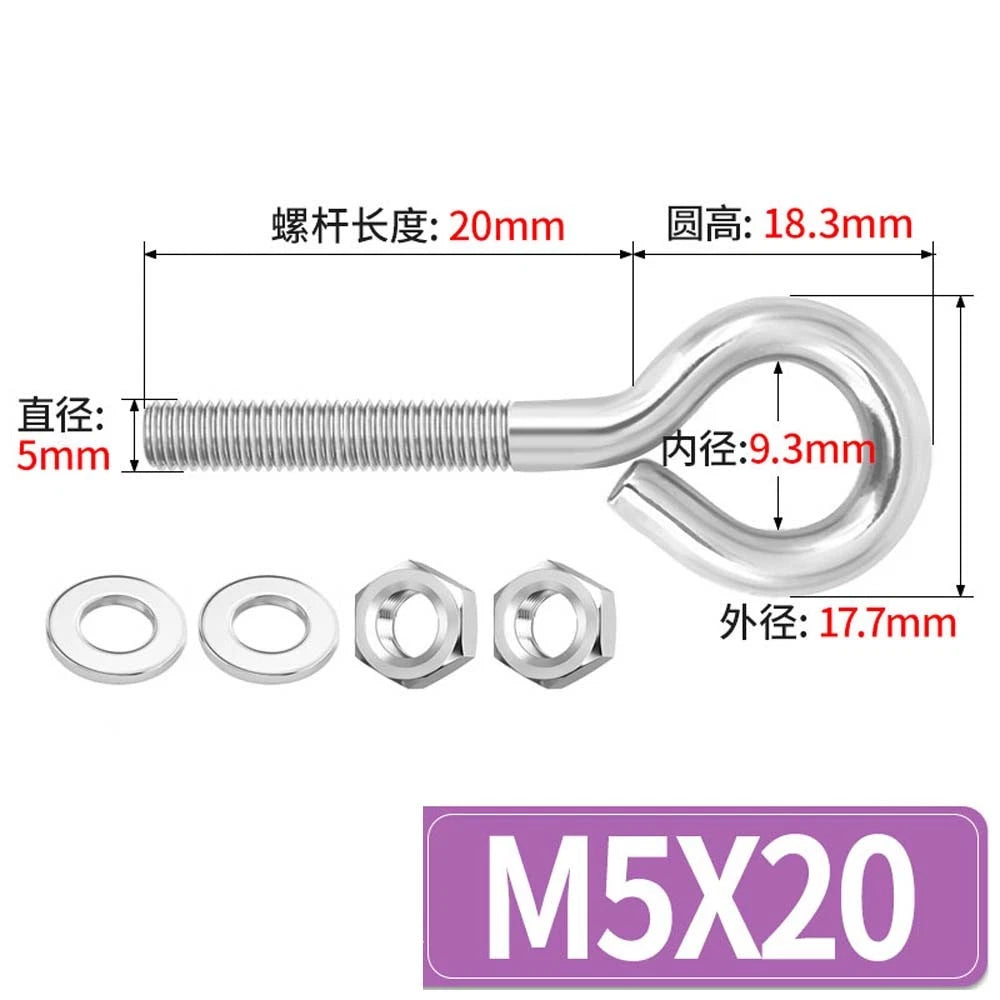 Galvanised Stainless Eye Screws Hooks Eye Bolts Closed Screws Threaded Rings Set