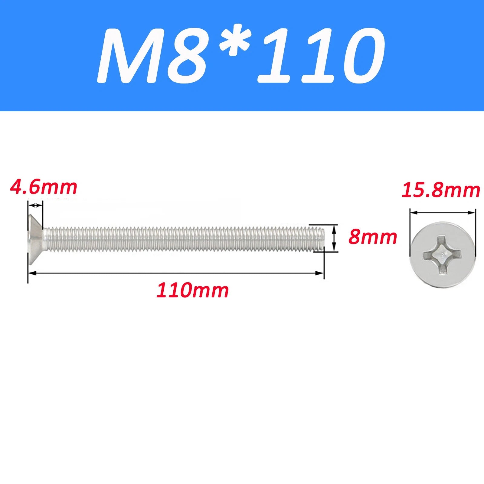 A2 Stainless Steel Countersunk Phillips Machine Screws DIN 965 — Extra Long M2–M12