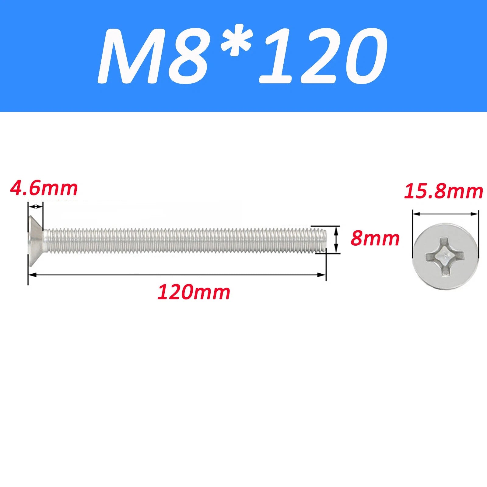 A2 Stainless Steel Countersunk Phillips Machine Screws DIN 965 — Extra Long M2–M12