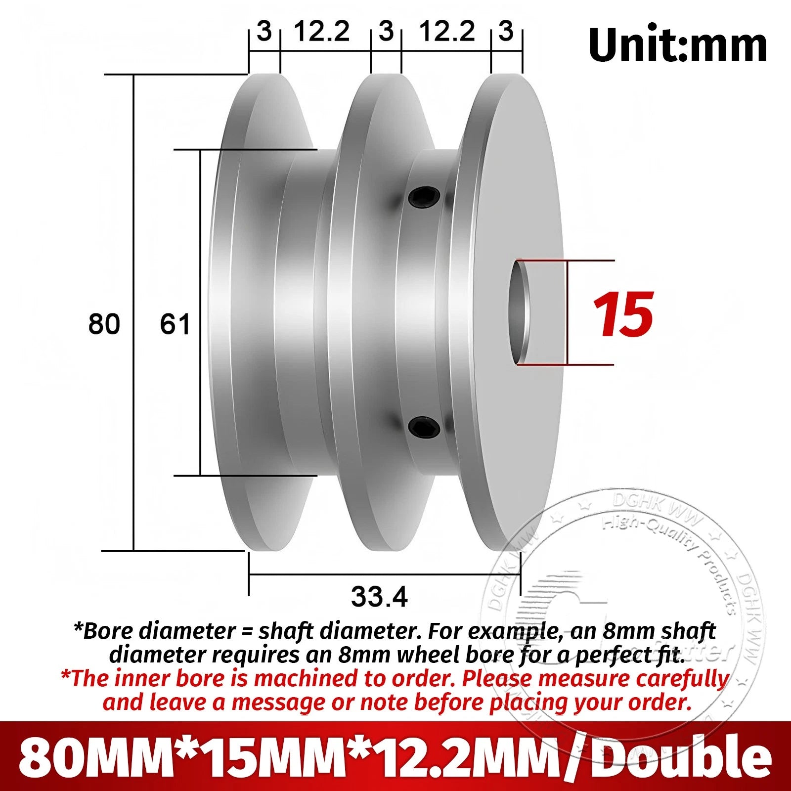 V-Groove Aluminum Drive Pulley For V-Belt Pulleys Groove 12.5mm OD 40mm-150mm