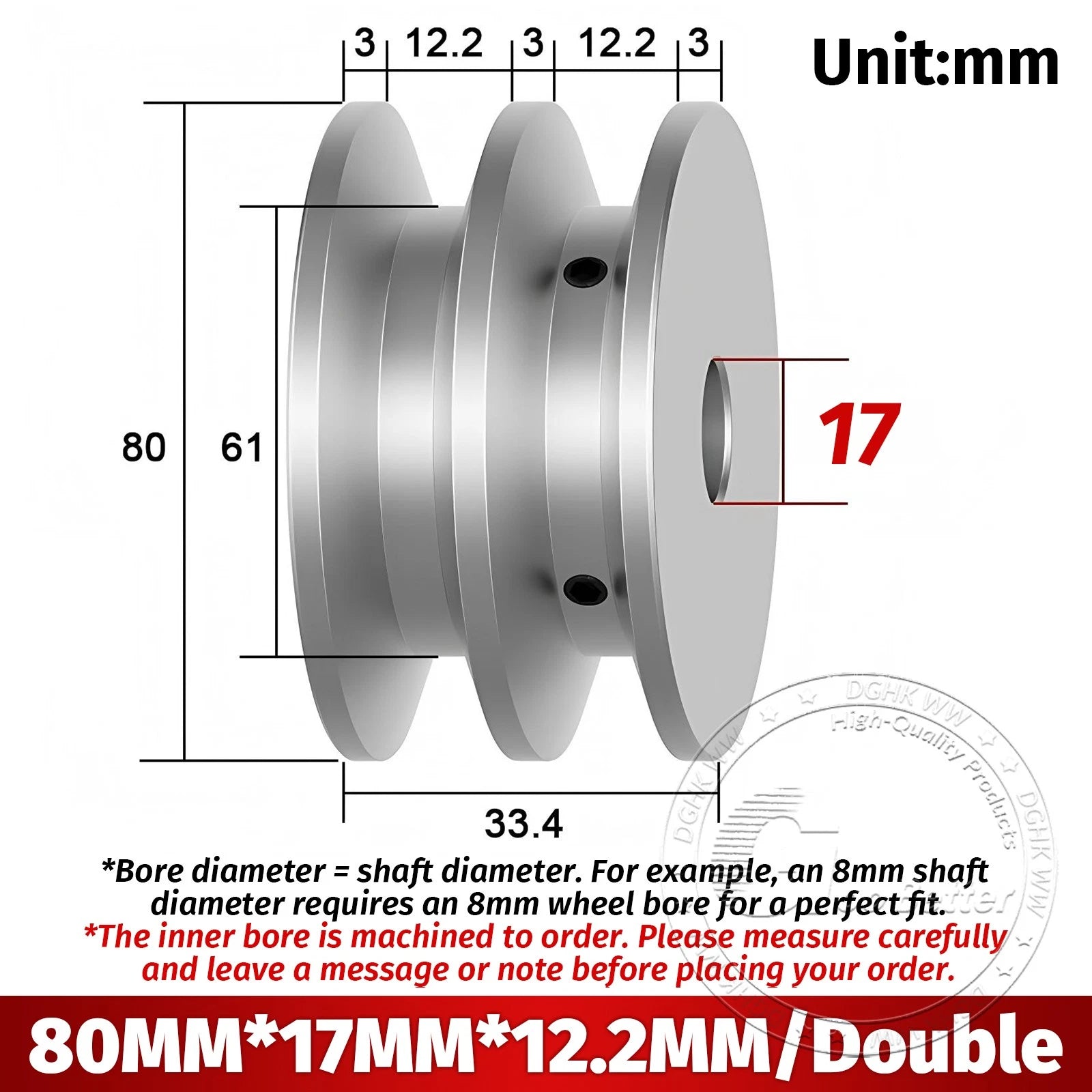 V-Groove Aluminum Drive Pulley For V-Belt Pulleys Groove 12.5mm OD 40mm-150mm