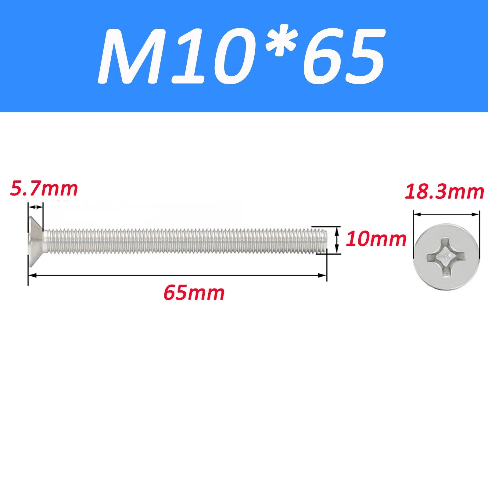 A2 Stainless Steel Countersunk Phillips Machine Screws DIN 965 — Extra Long M2–M12