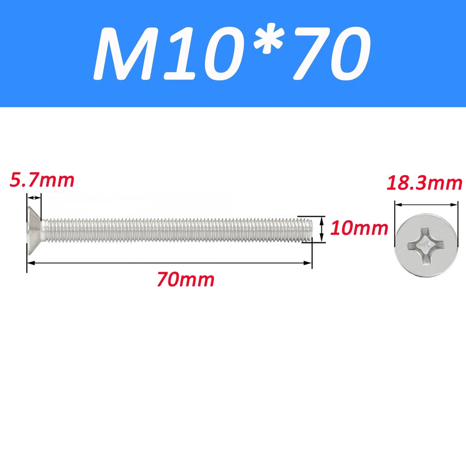 A2 Stainless Steel Countersunk Phillips Machine Screws DIN 965 — Extra Long M2–M12