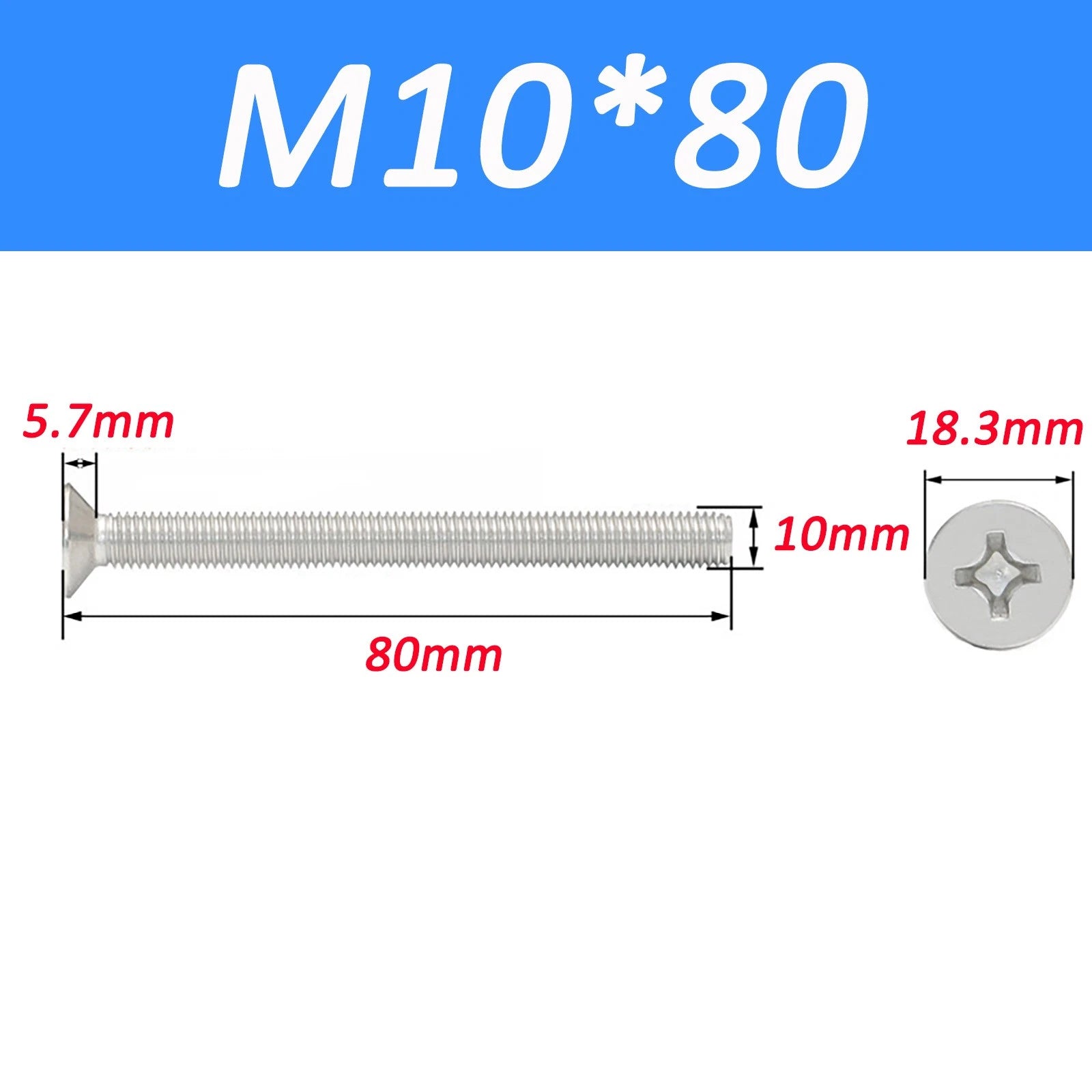 A2 Stainless Steel Countersunk Phillips Machine Screws DIN 965 — Extra Long M2–M12