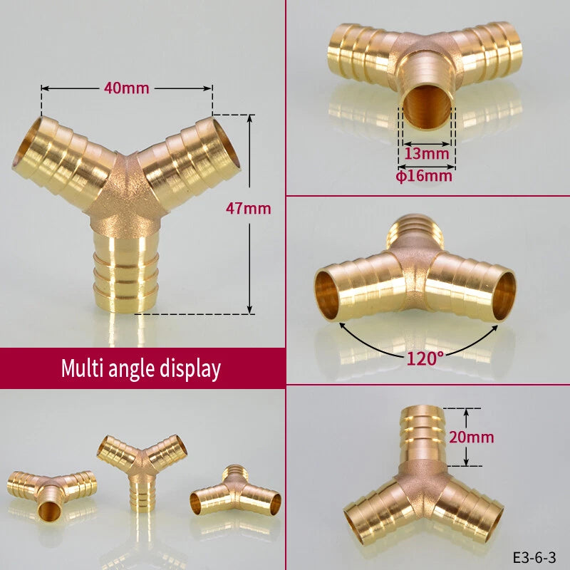 Brass Y-Piece 3-Way Reducer Joiner — Air Gas Fuel Water Pipe Fitting OD 4mm–19mm