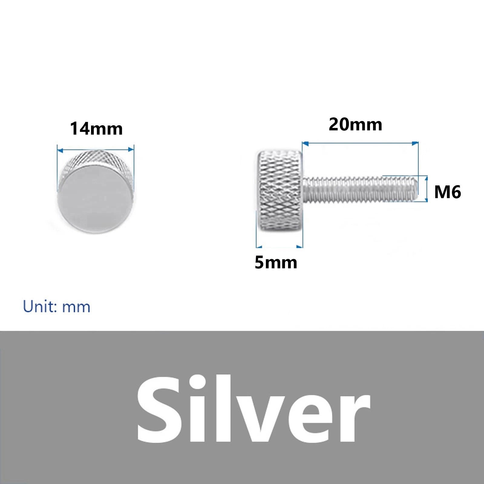 M6x20mm Knurled Thumb Screws Aluminum Alloy DIY Hand Tighten Grip Knob Bolts