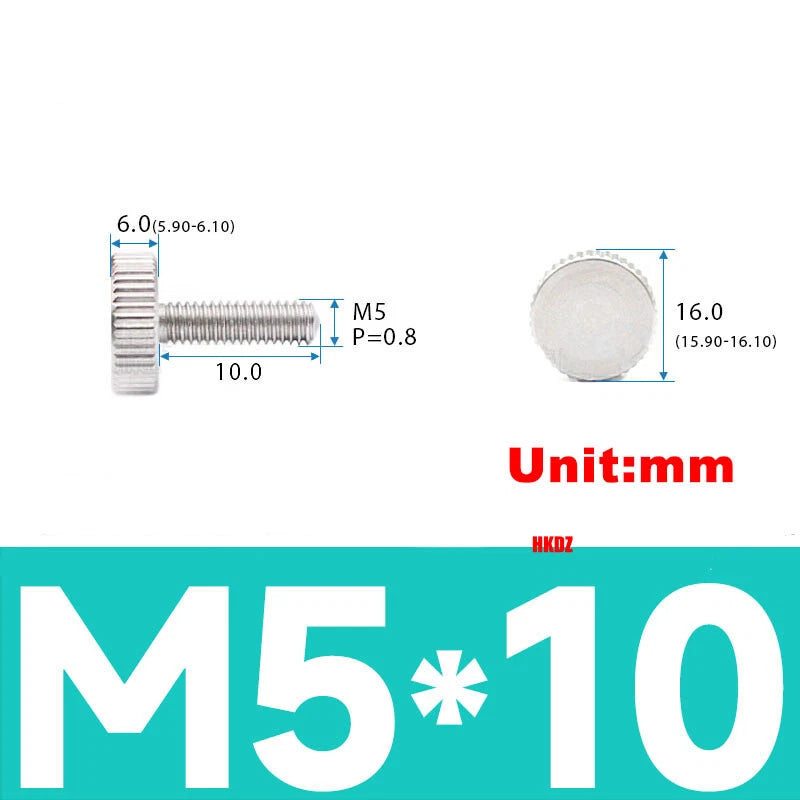 M5 M6 Flat Head Knurled Thumb Screws 303 Stainless Steel 8mm to 35mm Hand Bolts