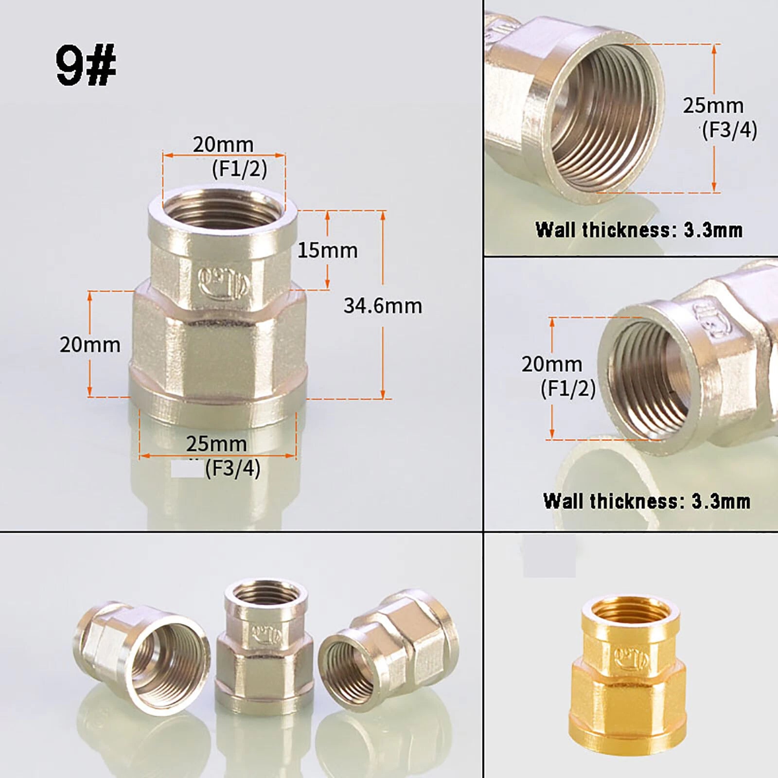 3/4" Nickel-Plated Brass Pipe Fittings — Elbow, Tee, Straight, Plug & Bush