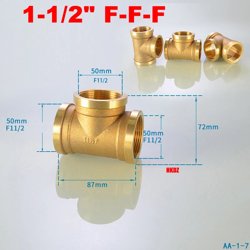 Brass T-Shape Pipe Fittings 1 2"~2" BSP Male Female Thread Tee Connector Adapter