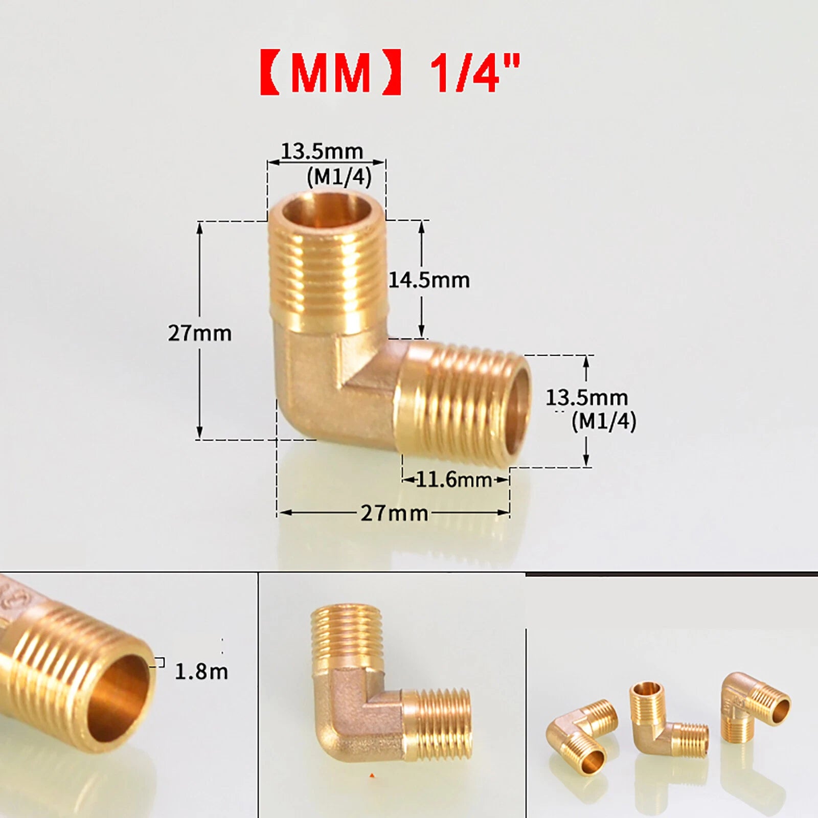 Brass 90° Elbow BSP Threaded Pipe Fitting — Equal & Reducer, 1/8" to 1/2"