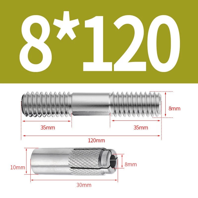 304 Stainless Steel Double - End Threaded Expansion Anchor Bolts | M6 M8 M10 M12 | 100–250mm - HomeDIYer