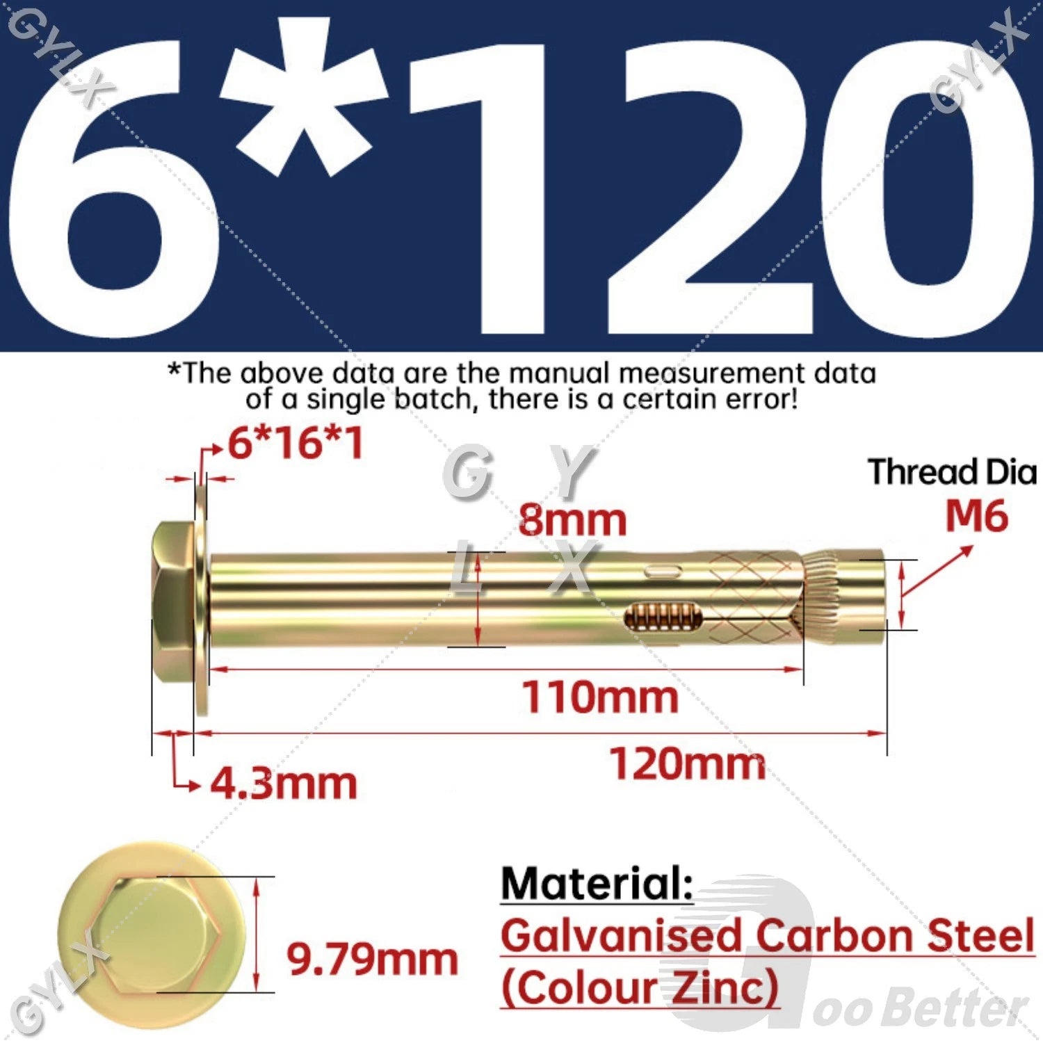 Sleeve Anchor Expansion Bolts for Masonry – Zinc Plated | M6 M8 M10 M12 M16