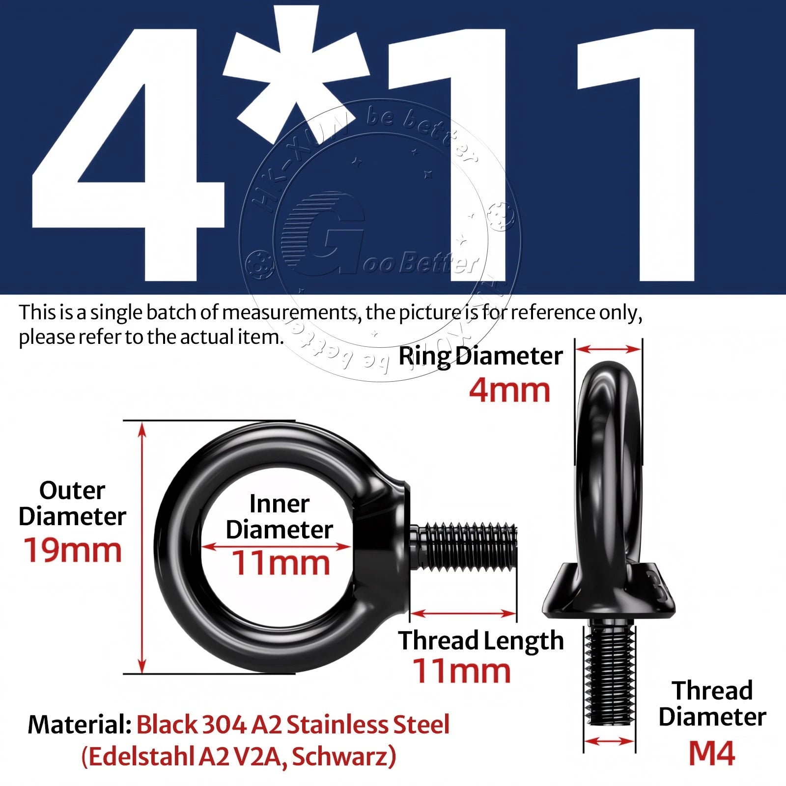 A2 304 Grade Black Stainless Steel Lifting Eye Nuts-Bolts M3 M4 M5 M6 M8 - M24