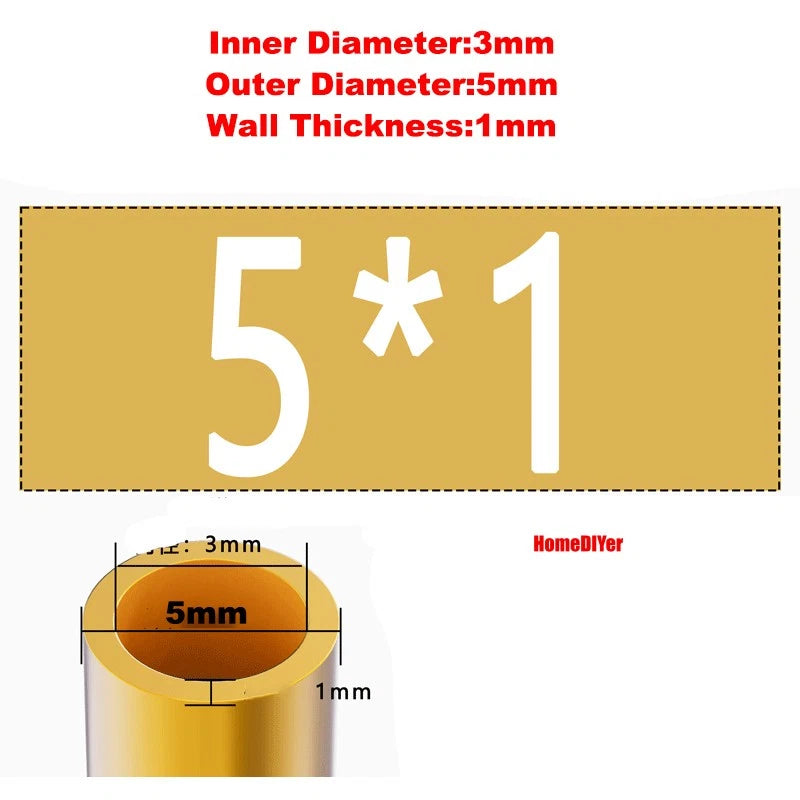 H62 Brass Round Tube — OD 2mm–100mm, Wall 0.5mm–4mm, 200mm Length