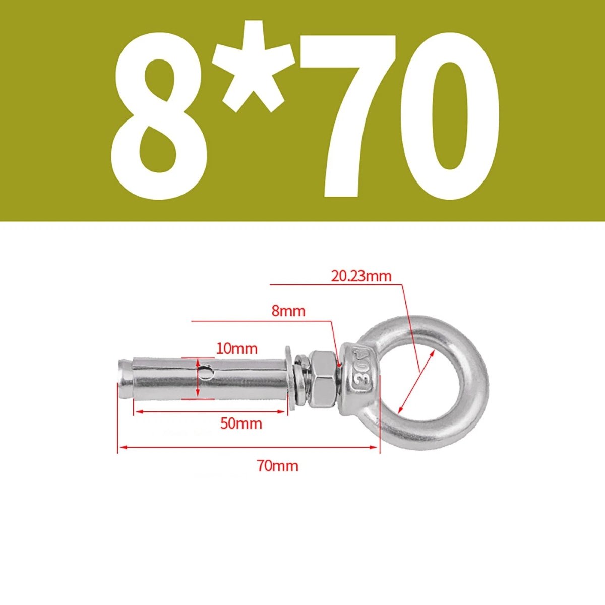Closed Hook Eye Bolt with Rawl Shield Wall Anchor — A2 Stainless Steel (M6–M20) - HomeDIYer