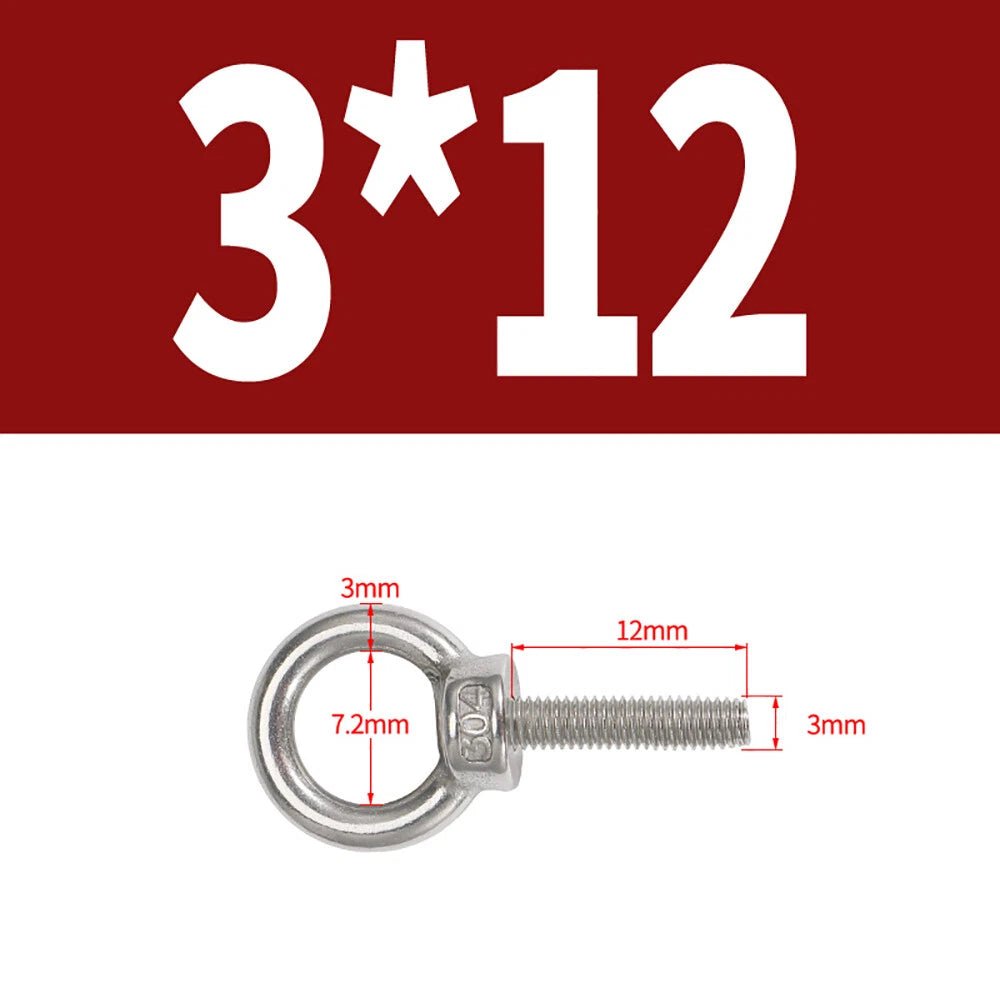 A2 Stainless Steel Lifting Eye Bolts DIN 580 — M3 M4 M5 M6 M8, 9mm–200mm - HomeDIYer