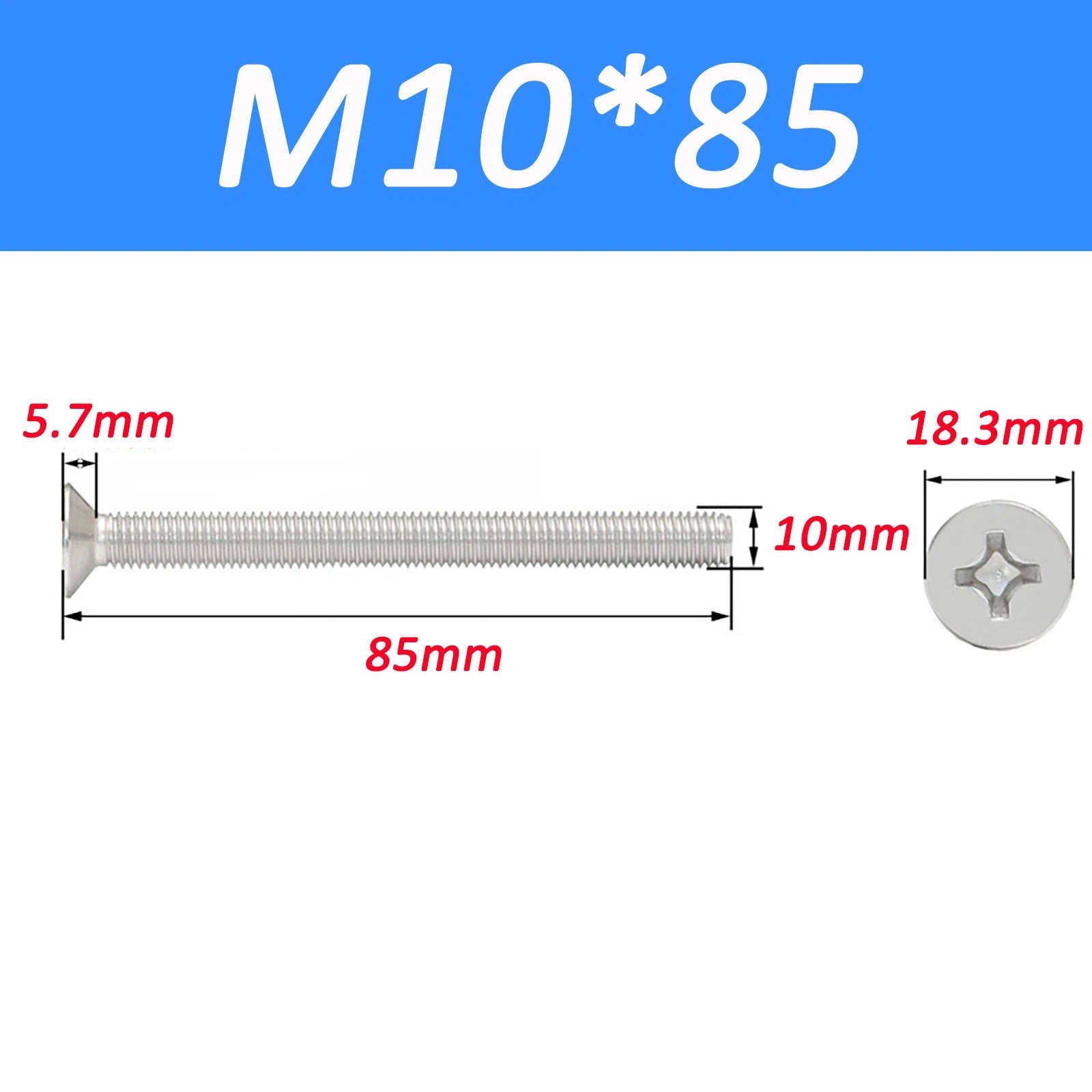 A2 Stainless Steel Countersunk Phillips Machine Screws DIN 965 — Extra Long M2–M12