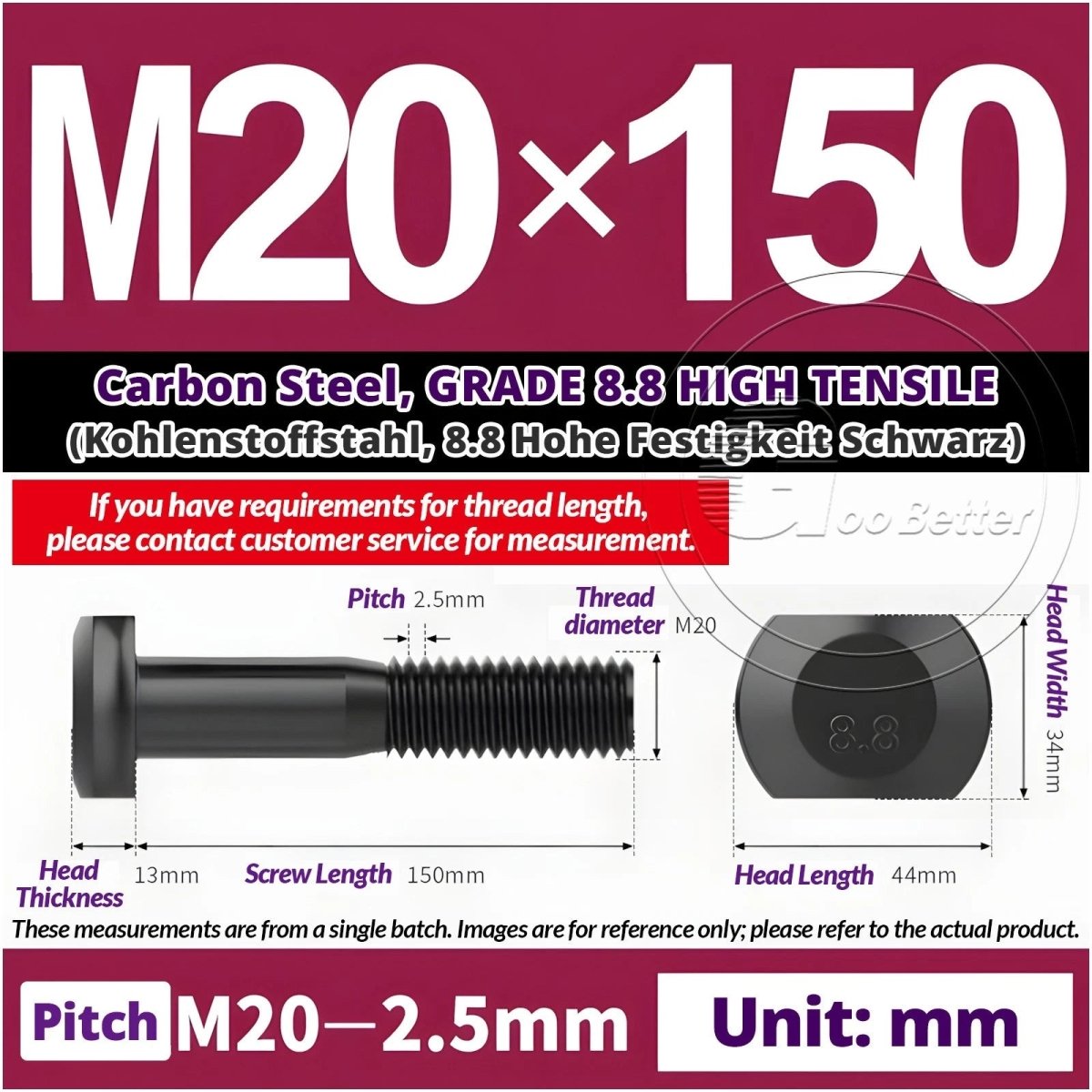 T - Slot Bolts M6 to M20 | Grade 8.8 High Tensile | T - Track Bolts 16mm–500mm - HomeDIYer