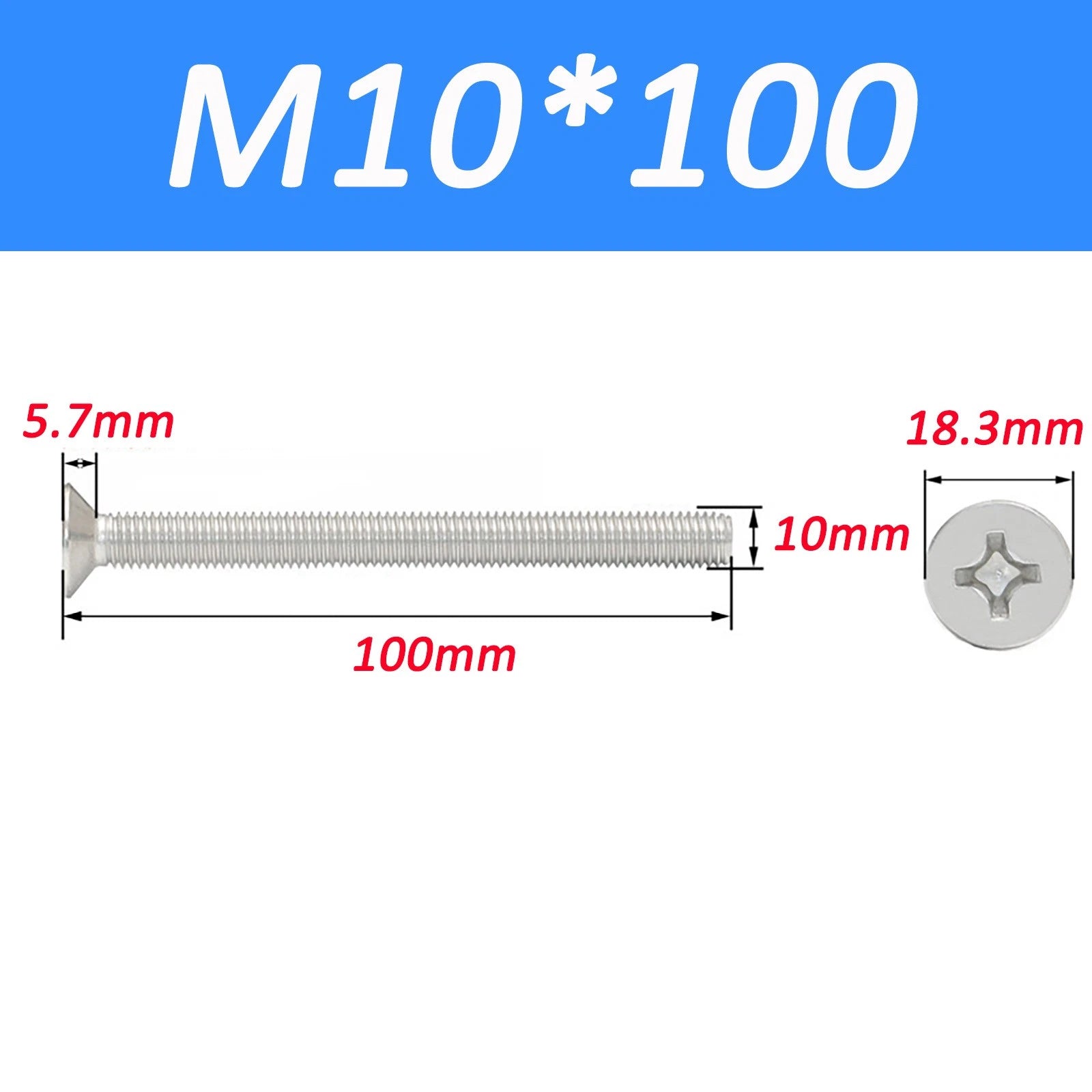 A2 Stainless Steel Countersunk Phillips Machine Screws DIN 965 — Extra Long M2–M12