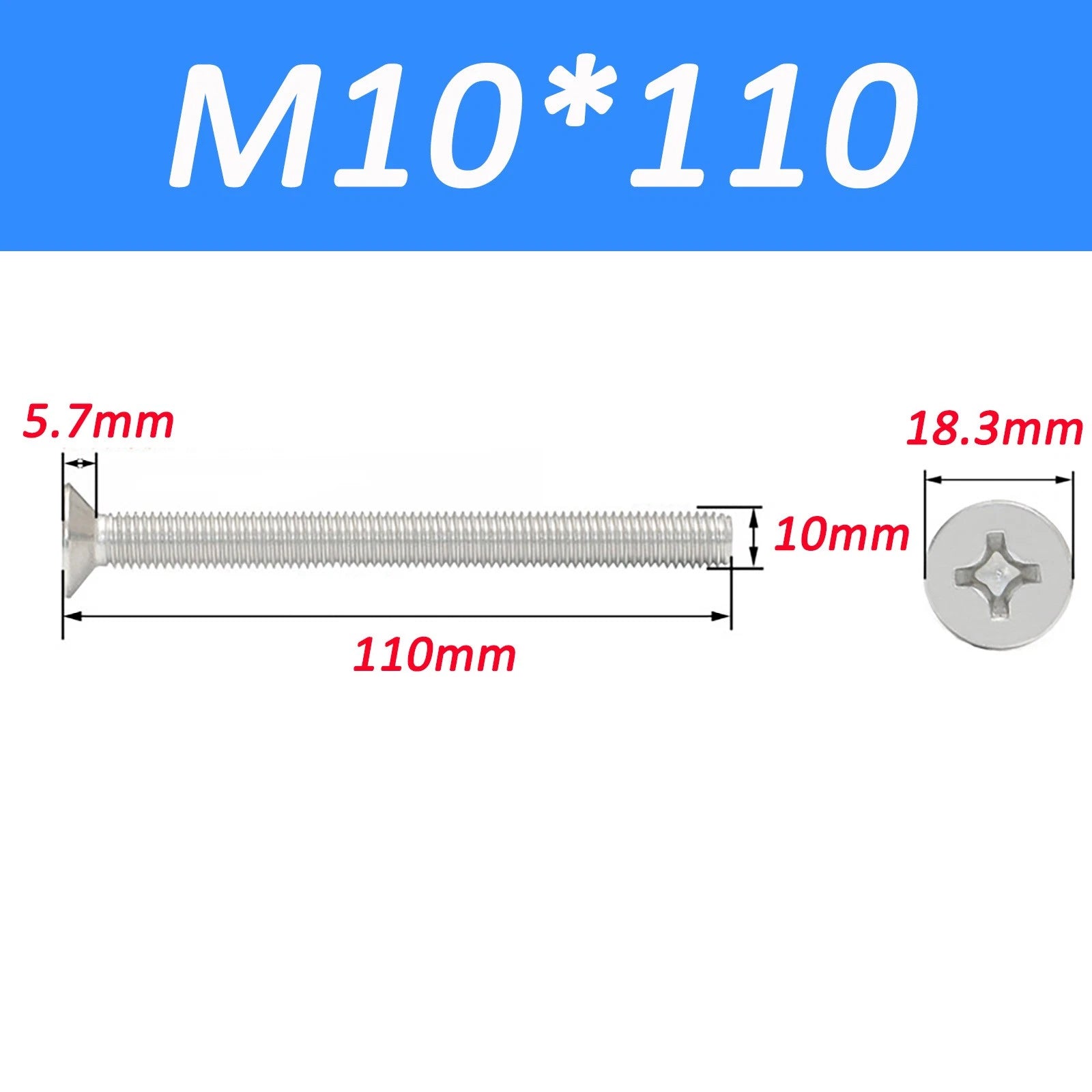 A2 Stainless Steel Countersunk Phillips Machine Screws DIN 965 — Extra Long M2–M12