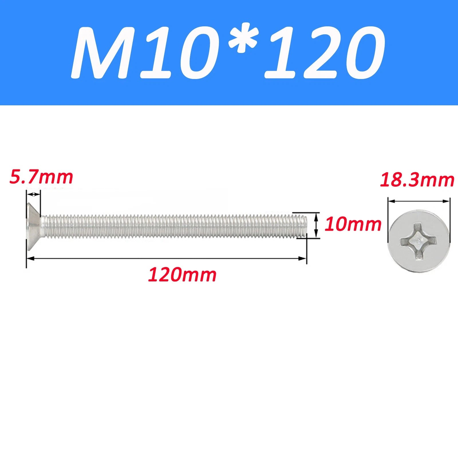 A2 Stainless Steel Countersunk Phillips Machine Screws DIN 965 — Extra Long M2–M12