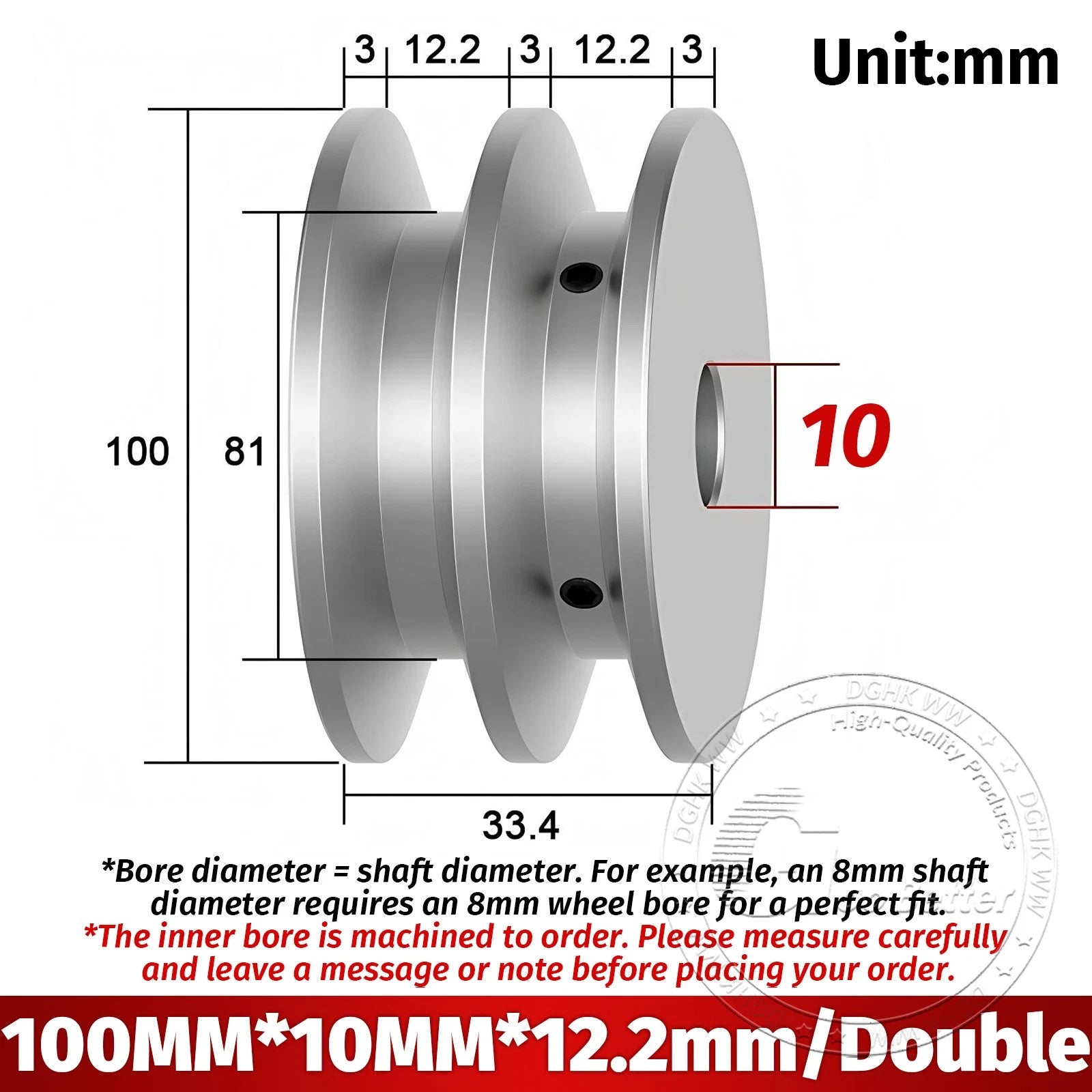 V-Groove Aluminum Drive Pulley For V-Belt Pulleys Groove 12.5mm OD 40mm-150mm