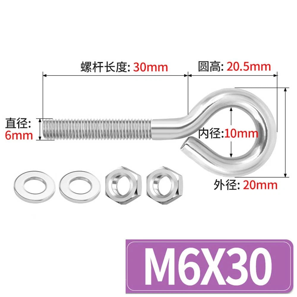 Galvanised Stainless Eye Screws Hooks Eye Bolts Closed Screws Threaded Rings Set