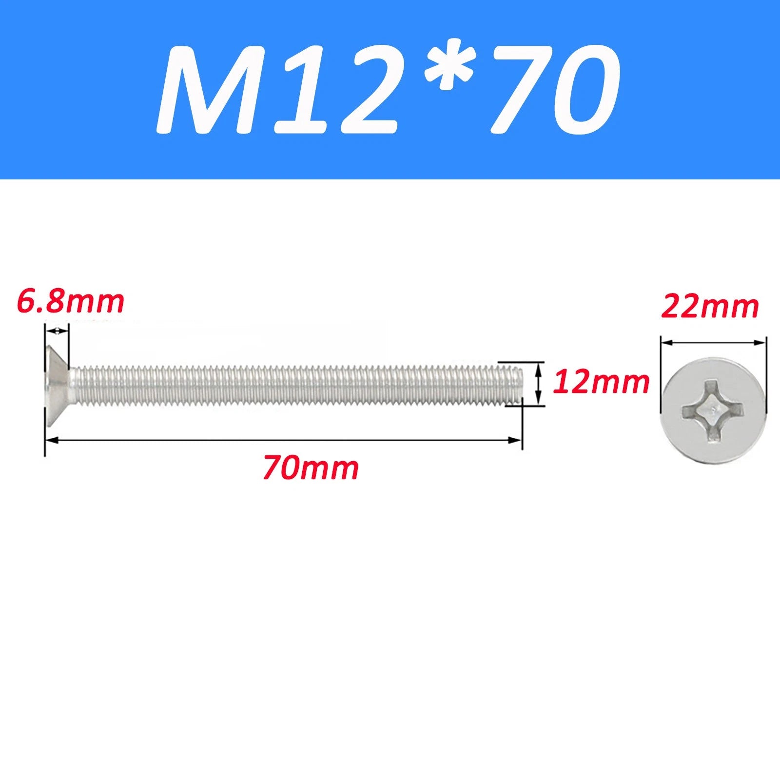 A2 Stainless Steel Countersunk Phillips Machine Screws DIN 965 — Extra Long M2–M12
