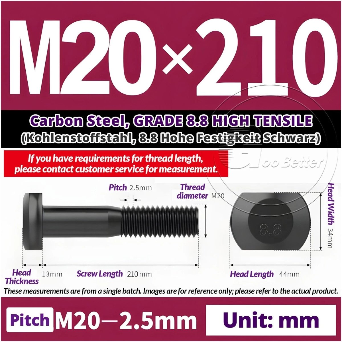 T - Slot Bolts M6 to M20 | Grade 8.8 High Tensile | T - Track Bolts 16mm–500mm - HomeDIYer