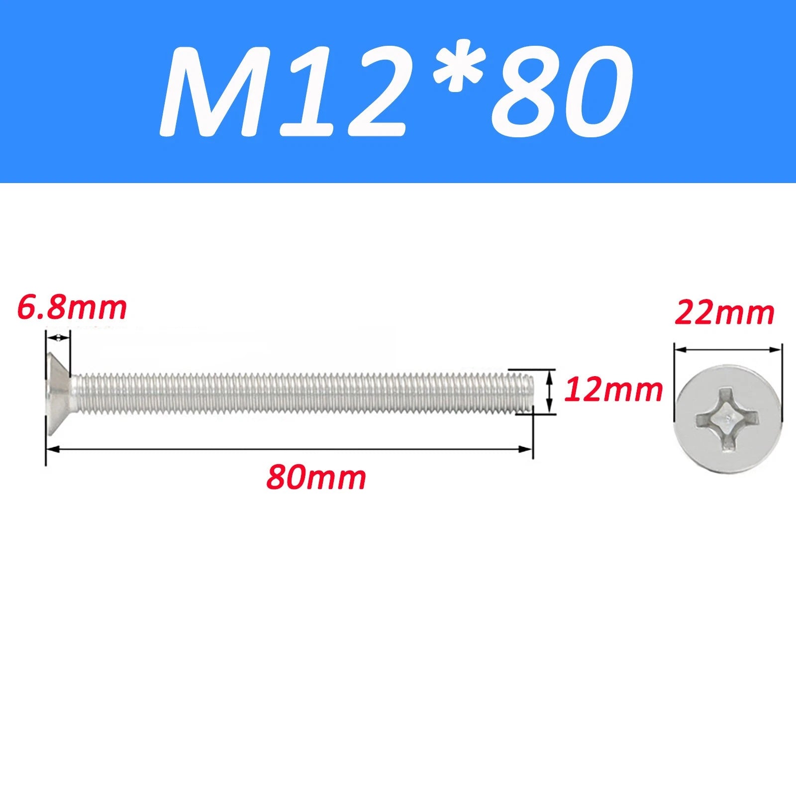 A2 Stainless Steel Countersunk Phillips Machine Screws DIN 965 — Extra Long M2–M12