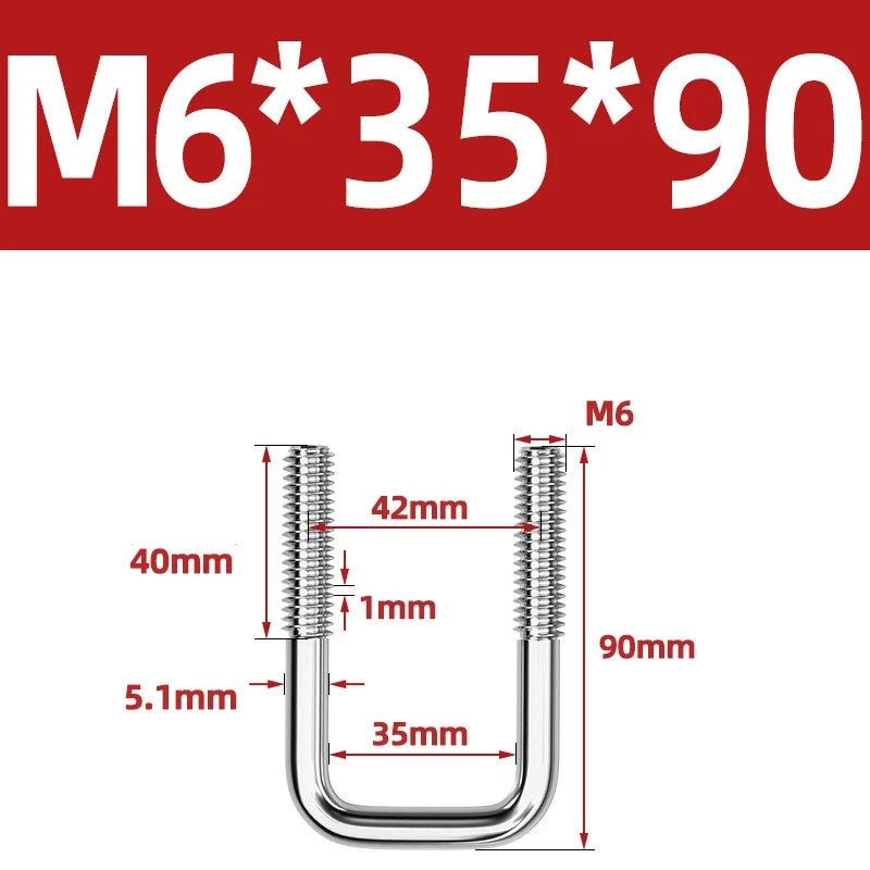 A2 304 Stainless Steel Square U - Bolt Clamp — M6 M8 M10 M12, Multiple Lengths - HomeDIYer
