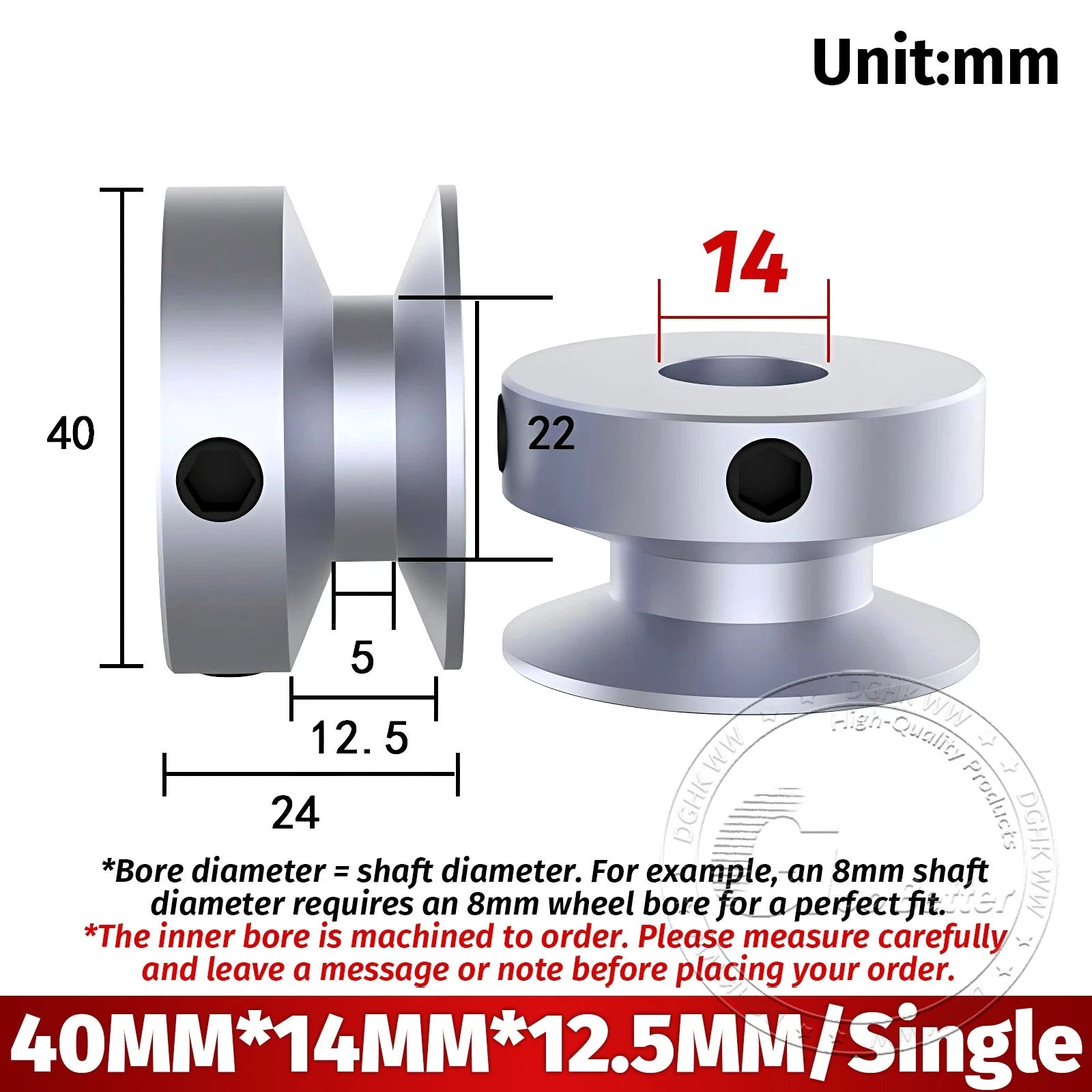 V-Groove Aluminum Drive Pulley For V-Belt Pulleys Groove 12.5mm OD 40mm-150mm