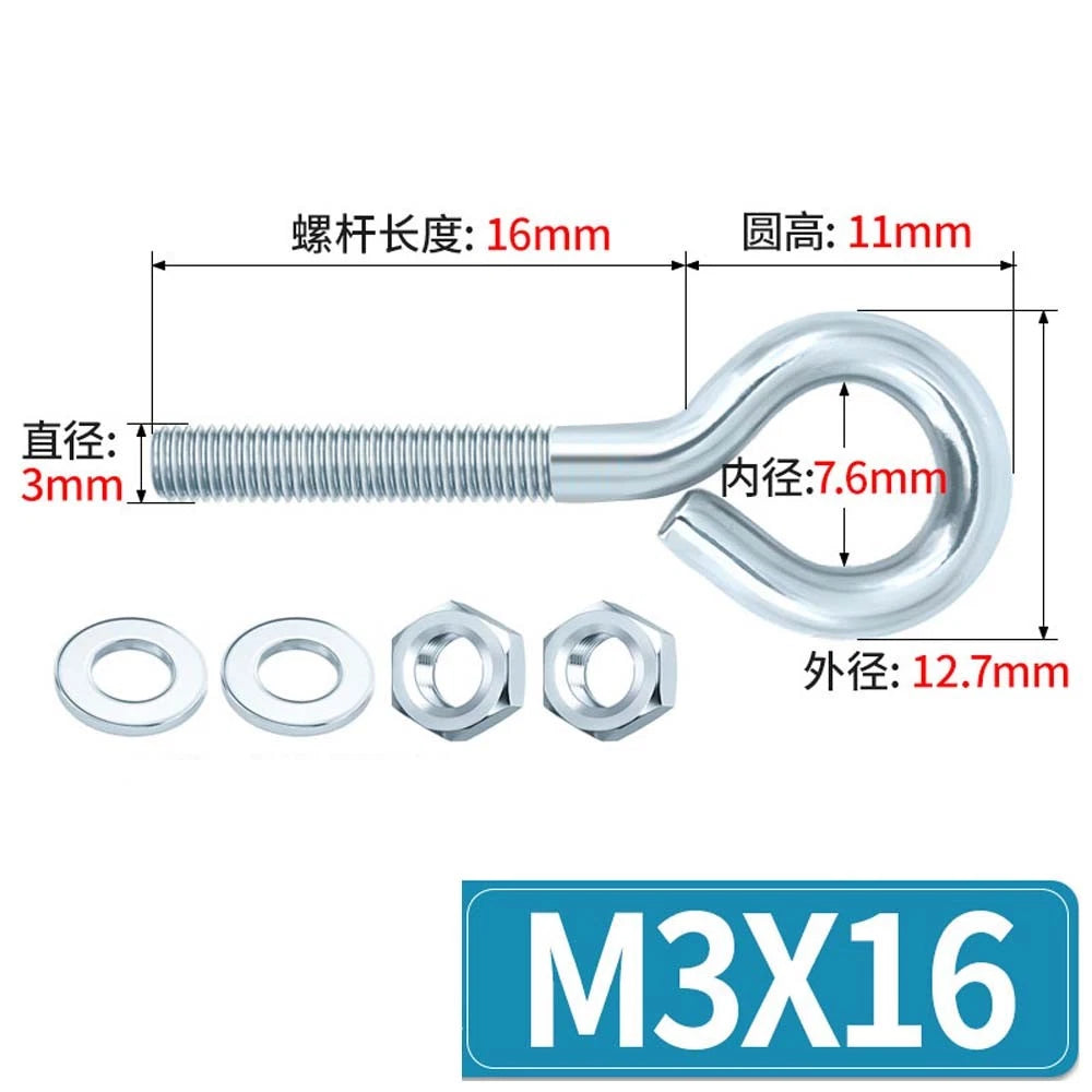Galvanised Stainless Eye Screws Hooks Eye Bolts Closed Screws Threaded Rings Set