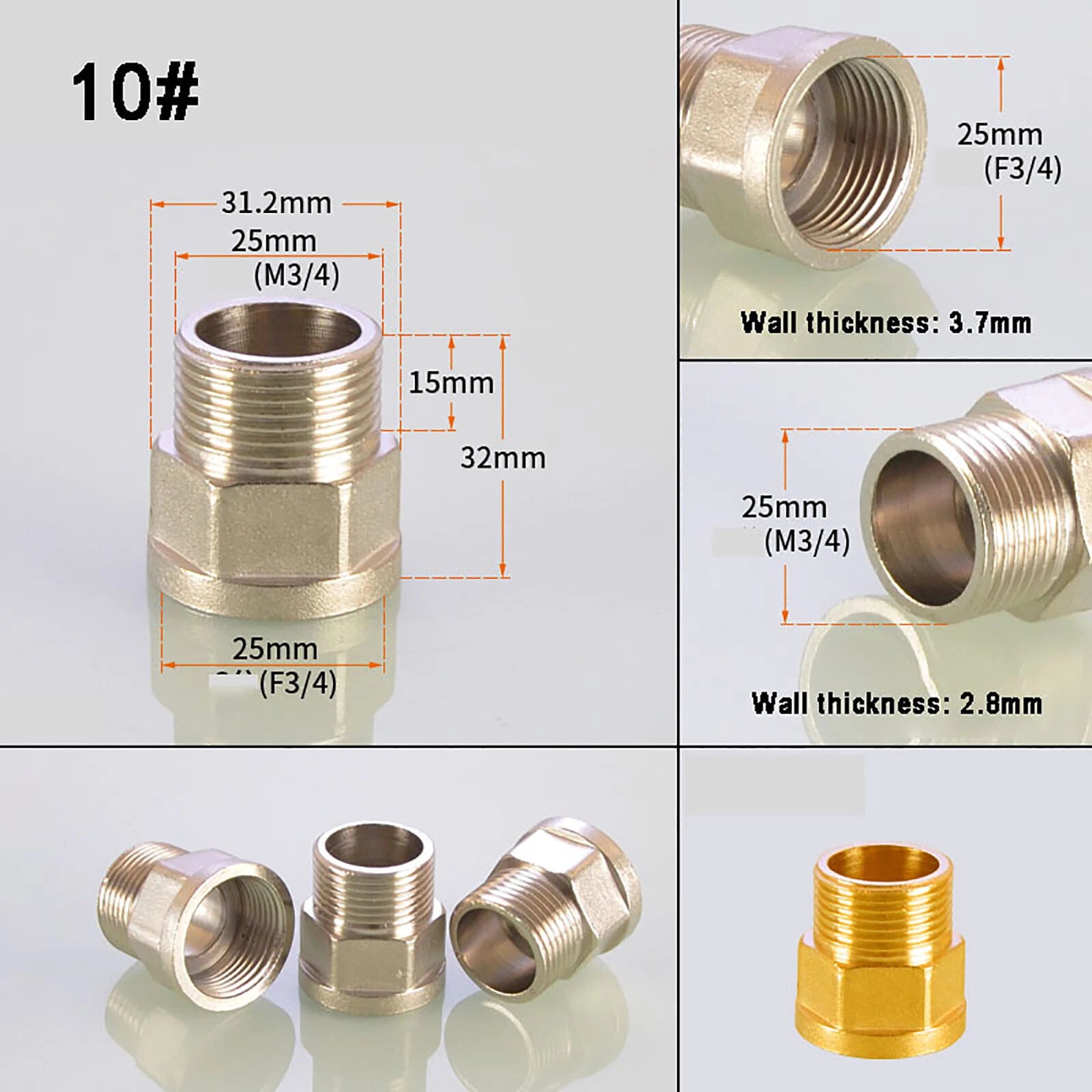 3/4" Nickel-Plated Brass Pipe Fittings — Elbow, Tee, Straight, Plug & Bush