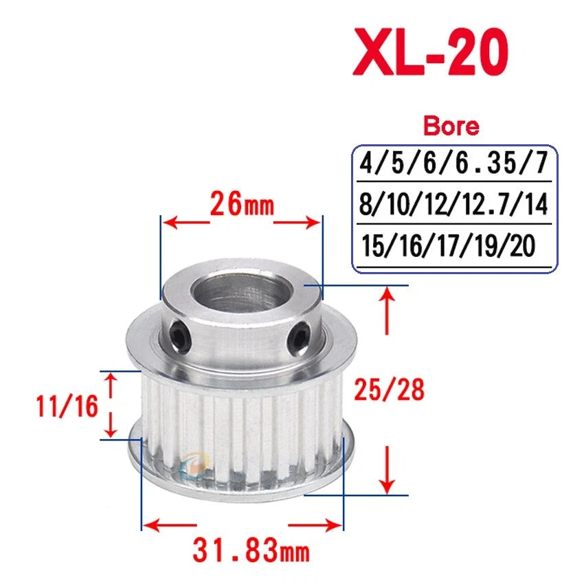 XL10T-35T Timing Belt Pulley With Step, Bore 3.175mm-25mm For 10/15mm Width Belt