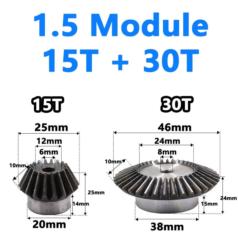 Precision Bevel Gears 0.5/1/1.5/2/2.5 Module 12/24 Teeth -35/70 Teeth Bevel Gear