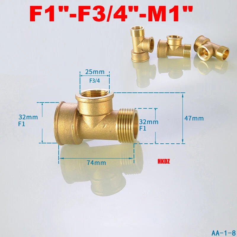 Brass T-Shape Pipe Fittings 1 2"~2" BSP Male Female Thread Tee Connector Adapter
