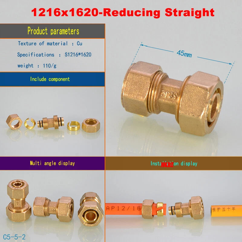 Push-Fit Tube Fittings for 12mm & 16mm Pipe — Straight, Elbow, Tee, Ball Valve, 1/2" & 3/4" NPT