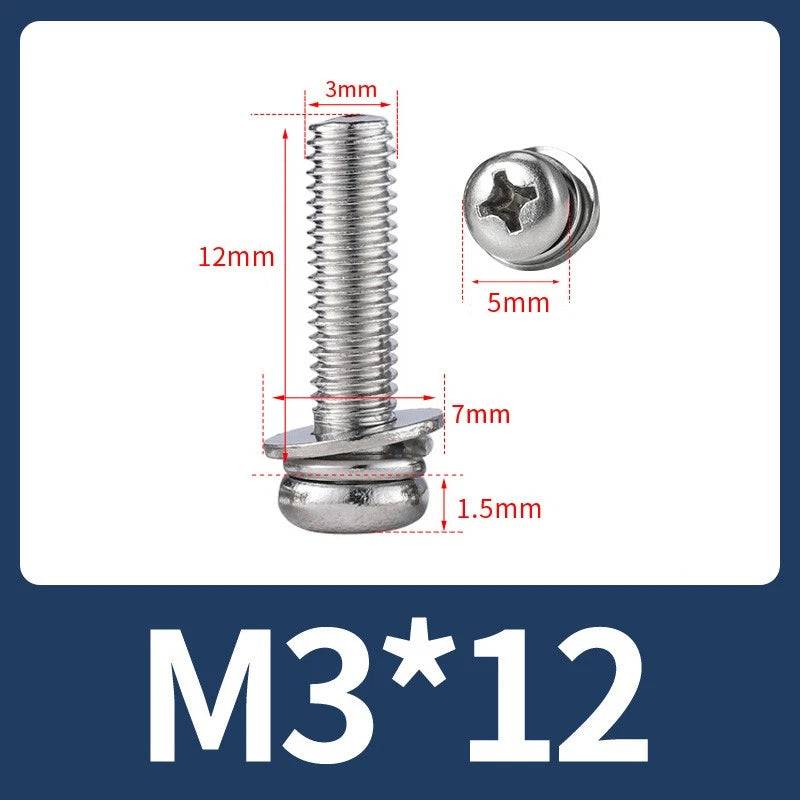 M3 M4 M5 M6 A4 Stainless Steel Bolt, Nut & Washer Set – Phillips Pan Head Marine Grade (316)