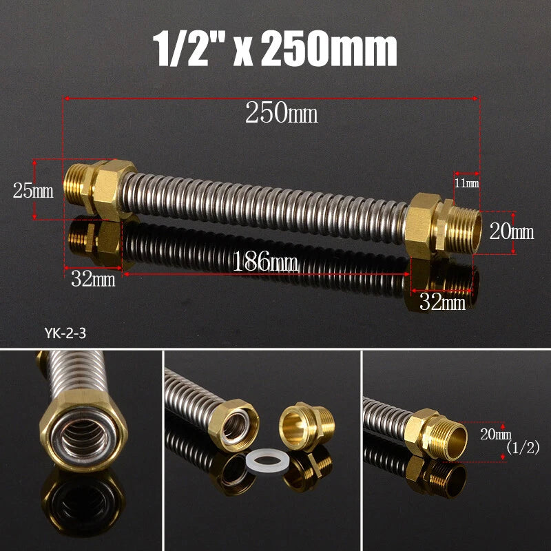 Corrugated Flexible Water Supply Hose with Brass Fittings — 1/2", 3/4", 1" | Hot & Cold