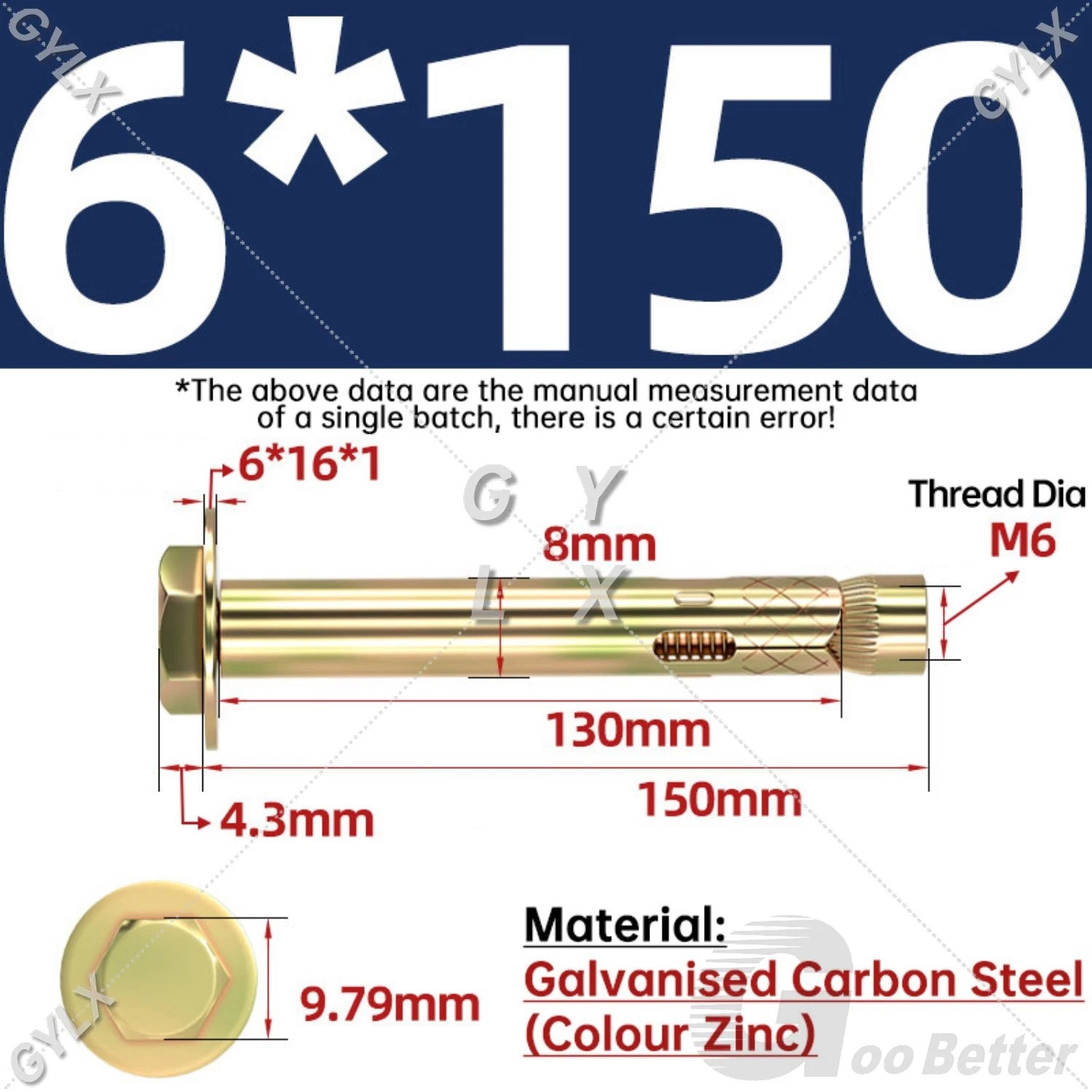 Sleeve Anchor Expansion Bolts for Masonry – Zinc Plated | M6 M8 M10 M12 M16